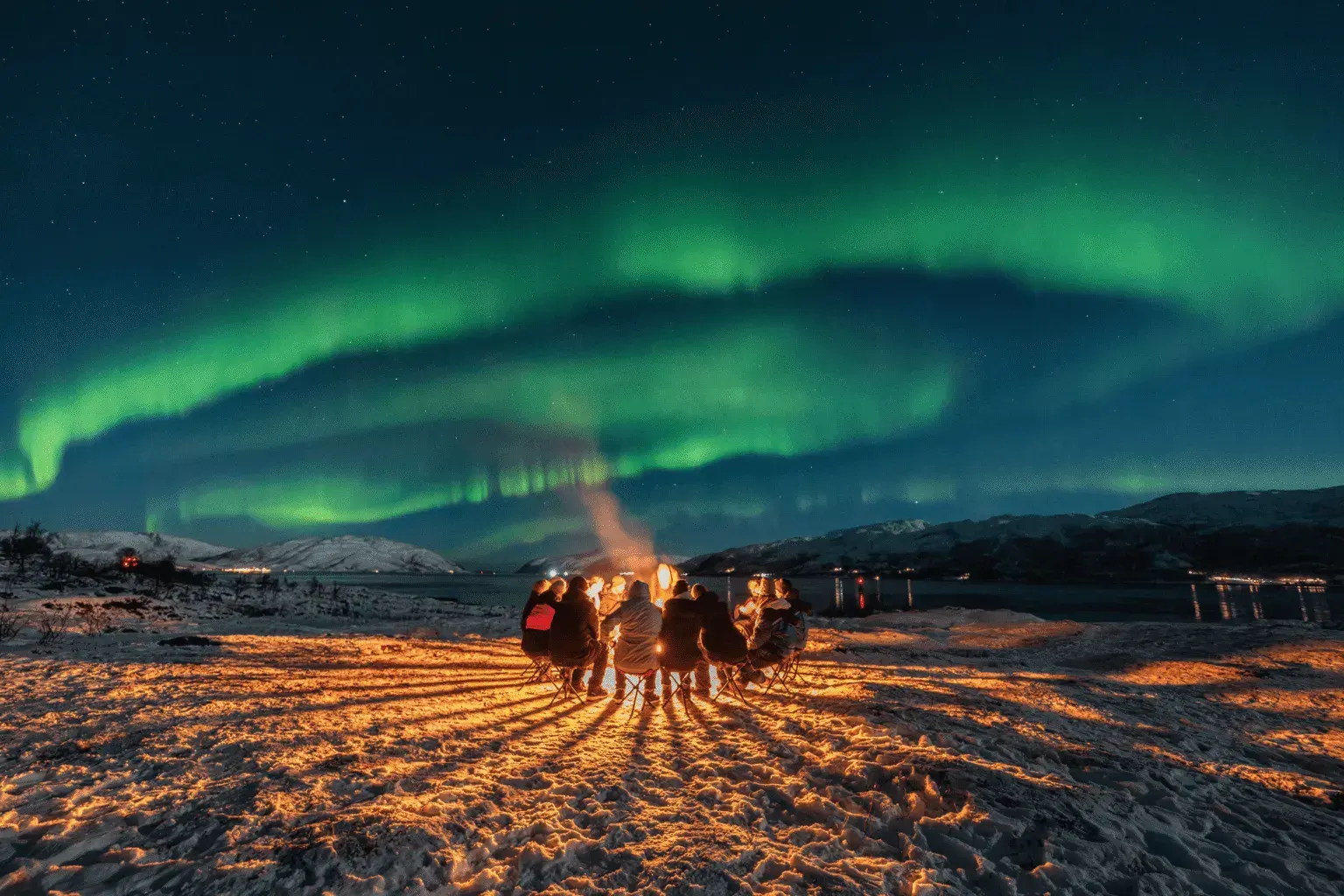 Northern lights over a Tromsø fjord