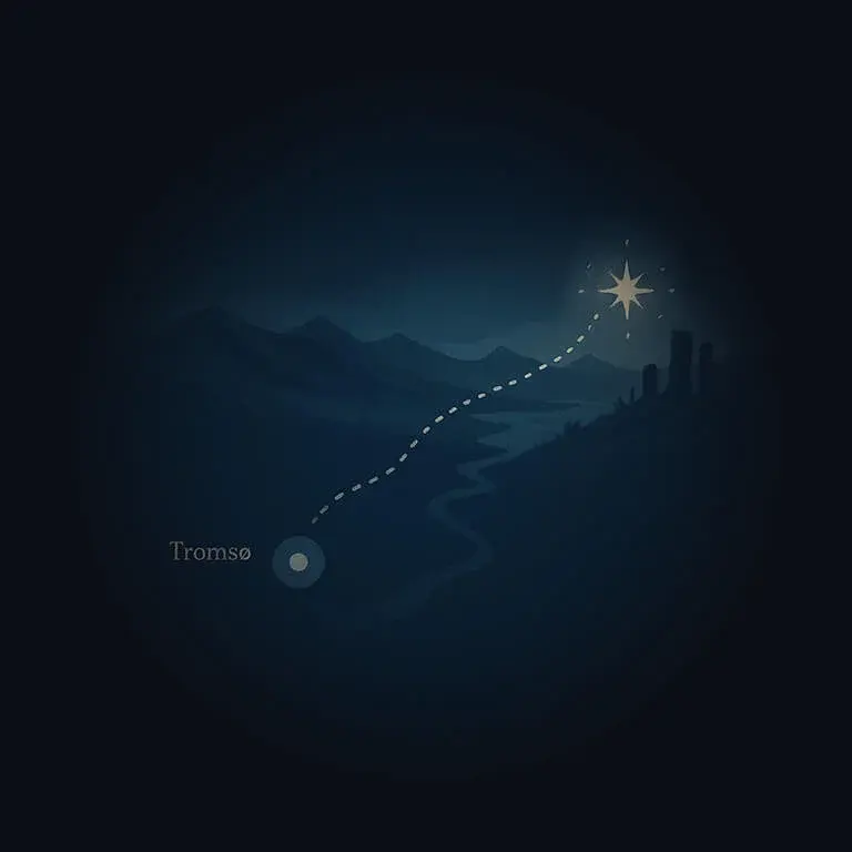 Illustrated map of the route from Tromsø toward the northern lights